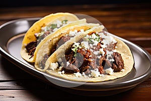 grilled beef taco with refried beans and queso fresco