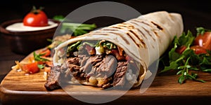 Grilled Beef Wrap A Fresh Grilled Donner Or Shawarma Beef Wrap Roll Hot And Ready To Serve And Eat W