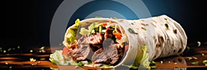 Grilled Beef Wrap A Fresh Grilled Donner Or Shawarma Beef Wrap Roll Hot And Ready To Serve And Eat W