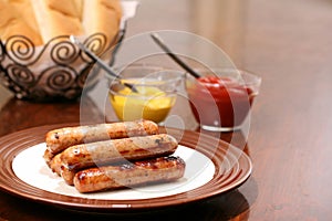 Grilled bratwurst ready to serve