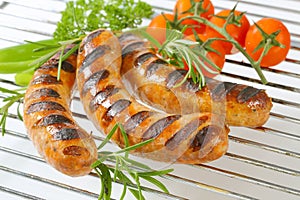 Grilled bratwursts