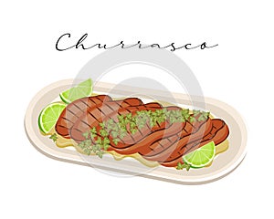 Grilled Brazilian meat with lime, Churrasco, Latin American cuisine. National cuisine of Brazil. Food illustration vector