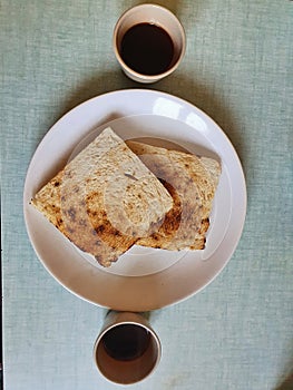 Grilled bread and italian mocca coffee, breakfast, food photo