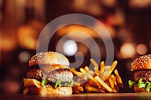 Grilled burger on blurred background