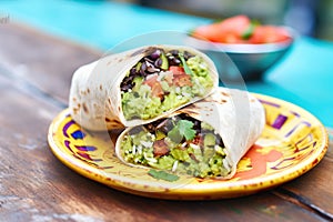 grilled burrito with blackened marks, side of guacamole