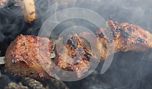 Grilled caucasus barbecue in smoke