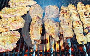 grilled caucasus barbecue in smoke