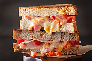 Grilled cheese sandwich with ham and tomato photo