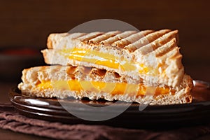 Grilled cheese sandwich on rustic brown background photo