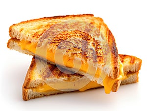 Grilled Cheese Sandwich Sliced in Half, Gourmet Lunch, Delicious Dinner, Isolated Food Culinary Object, White Transparent