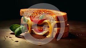 Grilled Cheese Sandwich with Tomato and Basil. Generative AI