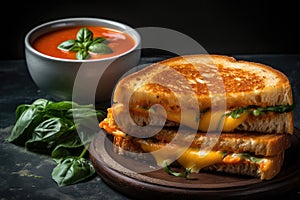 Grilled Cheese Sandwich With Tomato Soup. Generative AI