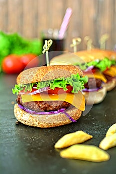 Grilled Cheeseburgers with French Fries - a delicious weekend barbecue idea