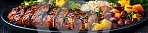 Grilled Chicken with Beans Rice and Grilled Vegetables photo