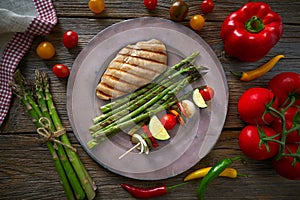 Grilled chicken breast with brochette vegetable