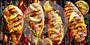 Grilled Chicken breasts with Herbs on Flame