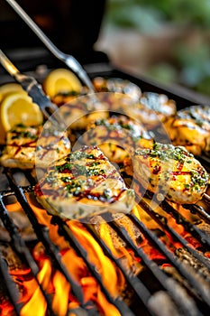 Grilled Chicken breasts with Herbs on Flame