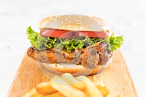 grilled chicken burger with french fries