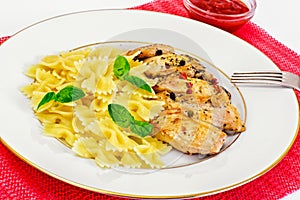 Grilled Chicken Fillet with Pasta Bows