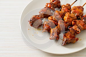 Grilled chicken gizzard skewer yakitori serve in izakaya style