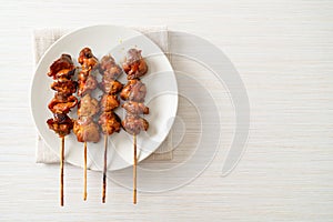 Grilled chicken gizzard skewer yakitori serve in izakaya style