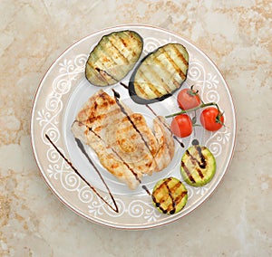 Grilled chicken and grilled vegetables - eggplant and zucchini w