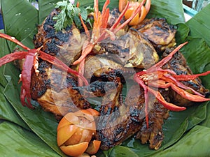 Grilled chicken and Indonesian fresh vegetables