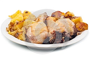 Grilled chicken leg and potatoes