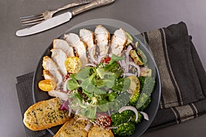 Grilled chicken, lettuce and broccoli salad