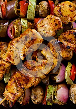 Grilled chicken meat on skewer photo