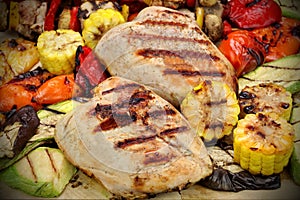 Grilled Chicken Meat And Vegetables