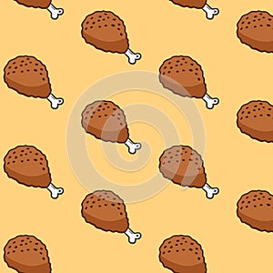 Grilled chicken pattern. Vector ornament with grilled chicken in cartoon style. Color drawing