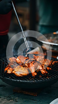 Grilled chicken and pork in local restaurant in Vang Vieng