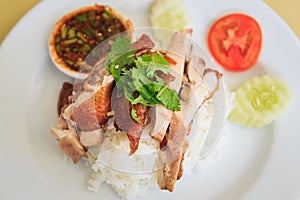 Grilled chicken with Rice and spicy sauce