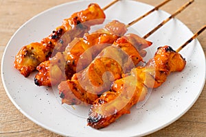 Grilled chicken skewer yakitori serve in izakaya style