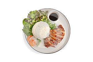 Grilled Chicken Teriyaki with Rice on white background isolated