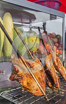 grilled chicken thai style on display street food shop in thaila