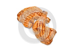 Grilled chicken thighs isolated on white background