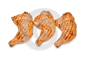Grilled chicken thighs isolated on white background