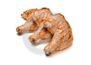 Grilled chicken thighs isolated on white background
