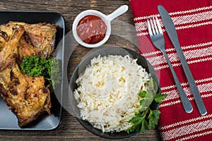 Grilled chicken thighs with rice