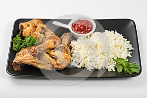 Grilled chicken thighs with rice