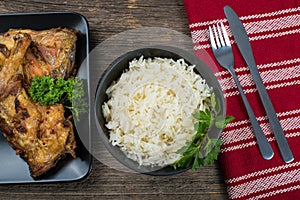 Grilled chicken thighs with rice