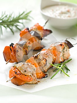 Grilled chicken and vegetable kebab