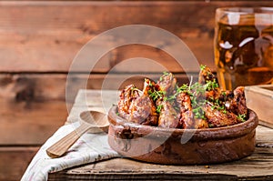 Grilled chicken wings with beer