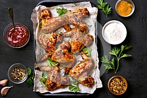 Grilled chicken wings, top view