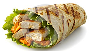 Grilled chicken wrap with lettuce and carrot puree