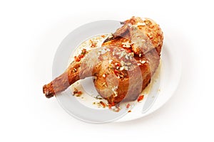 Grilled chiken on white background photo