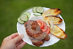 Grilled chuck steak with vegetables photo