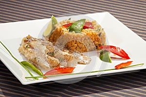 Grilled codfish with red lentil photo